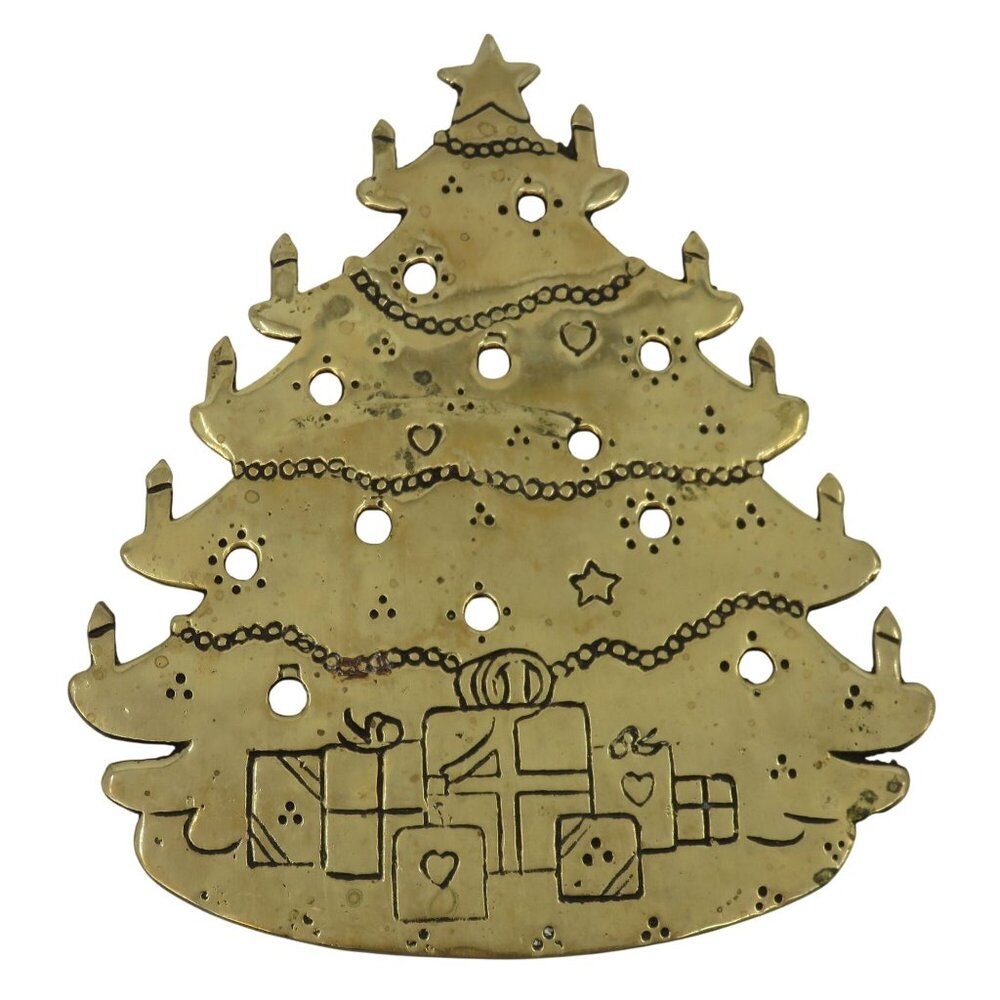 VTG Lillian Vernon Brass Metal Christmas Tree Holiday Trivet Wall Hanging Retro